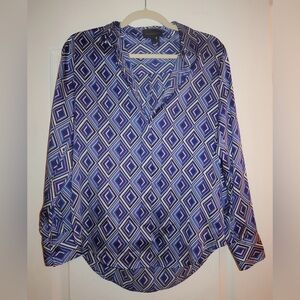 Donna Karan satin blue & white blouse